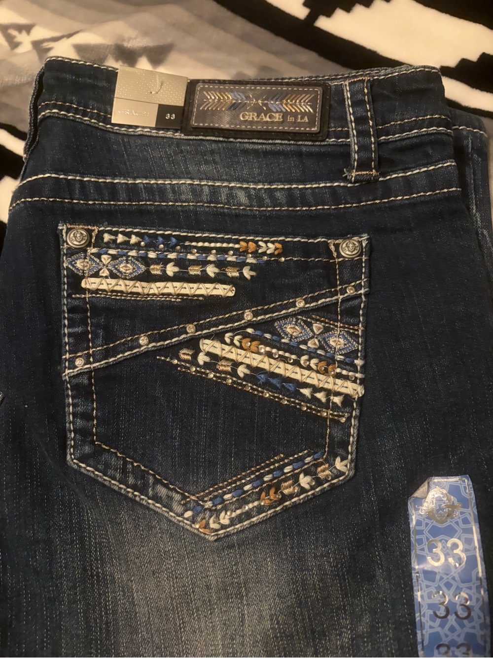 Grace in LA Women's Dark Blue Boot Cut Jeans with Embellished Back Pockets - Picture 8 of 8
